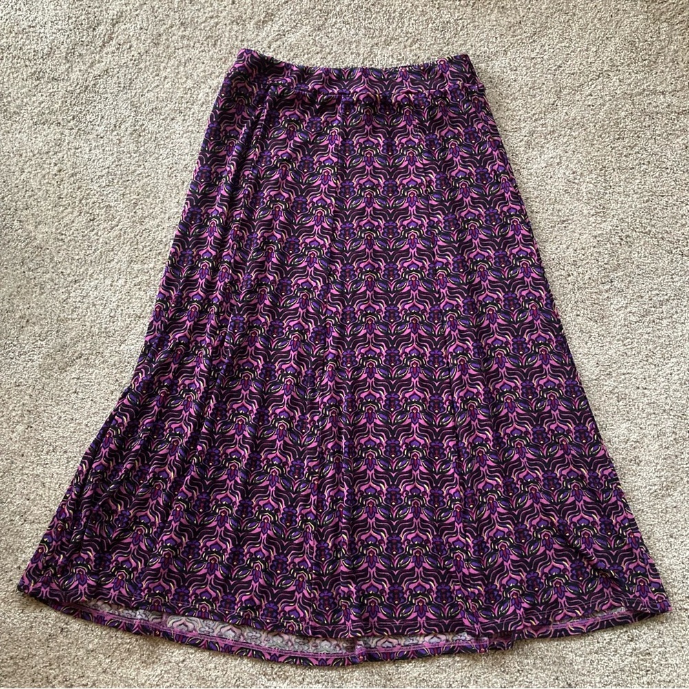 Coldwater Creek Fleur de Lis Midi Skirt Size Medium Purple Multicolor Stretch